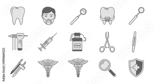 Dental and Medical Tools Line Icons Set, Dentist Instruments and Healthcare Symbols on Isolated White Background