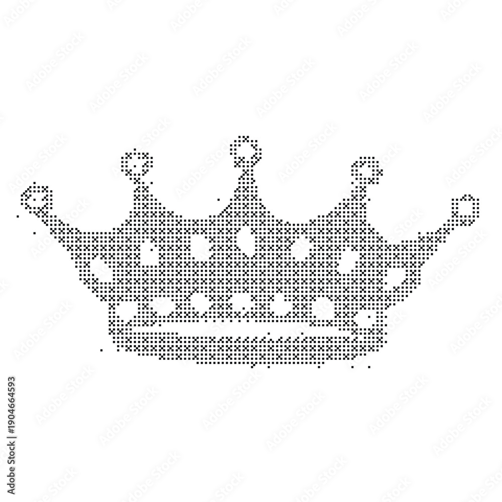 Obraz premium Distressed black and white pixelated royal crown illustration