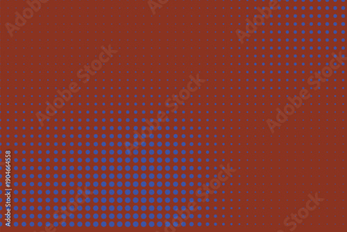 Abstract halftone pattern with blue dots on deep red background