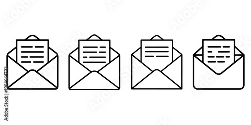 Open envelope icons with paper inside representing communication message delivery and correspondence business correspondence symbol minimal vector illustration