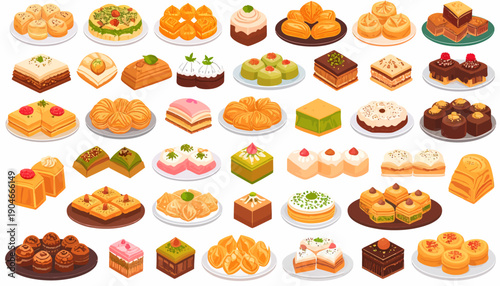 Assorted Desserts and Sweets on Plates.