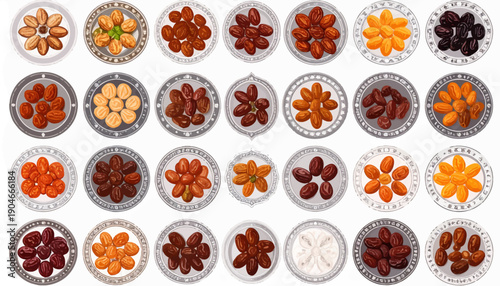 Assorted Dried Fruits in Small Bowls.