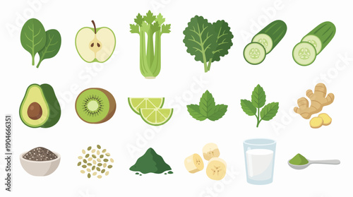 Assorted Green Vegetables Fruits and Ingredients.