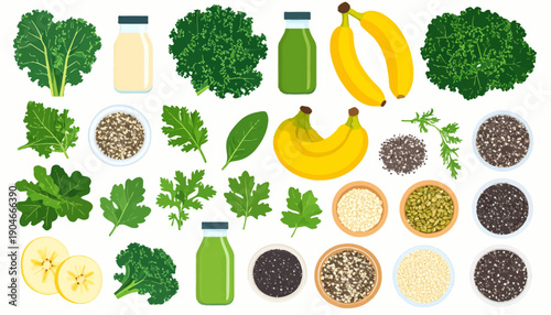 Assorted Healthy Food and Drinks Collection.