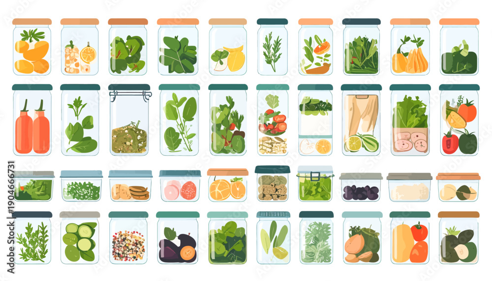 Fototapeta premium Assorted Vegetables and Fruits in Containers.