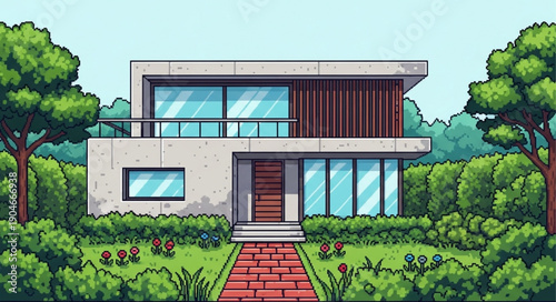 Modern Architectural Home Design with Lush Greenery.