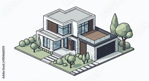 Modern Architectural House Design Isometric View.