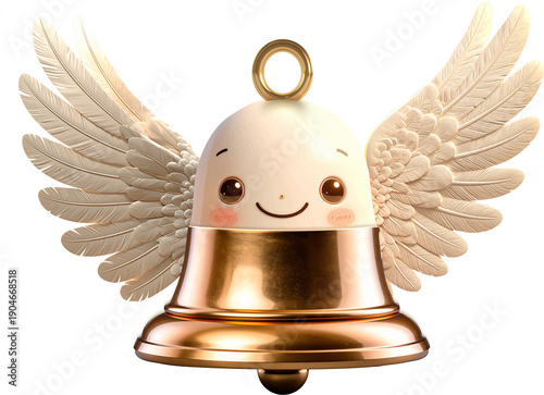 Easter bell flying, smiling cute bell with wings