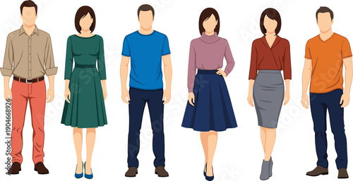 Large collection of casual lifestyle illustrations featuring young men and women in trendy outfits plus happy children silhouettes for diverse family and community projects.