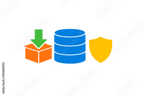 Understanding data management with download, storage, and security symbols in a digital context for tech discussions and education