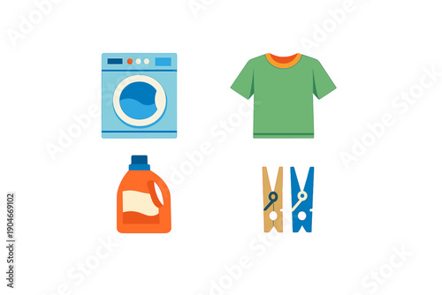 Washing clothes and preparing laundry with detergent and pegs in a simple home setting during the day