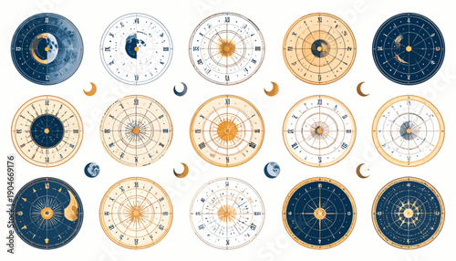 Collection of Astrological Charts and Symbols.