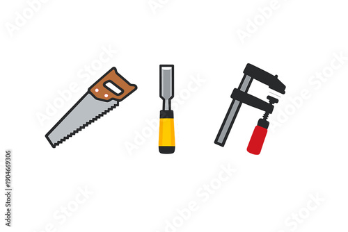 Tools for woodwork and craft projects used in various tasks at the workbench during the day