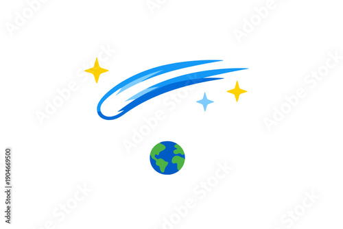 Shooting star moves across the night sky above the Earth