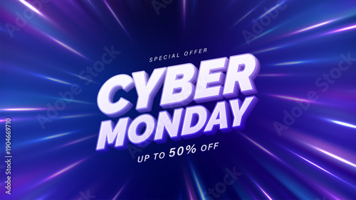 Cyber Monday sale banner template with blue modern abstract background. Cyber Monday Sale. Commercial background for Cyber Monday online discount shopping promotion