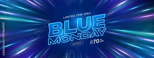 Cyber Monday sale banner template with blue modern abstract background. Cyber Monday Sale. Commercial background for Cyber Monday online discount shopping promotion