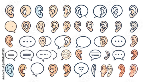 Collection of Ears and Speech Bubbles.