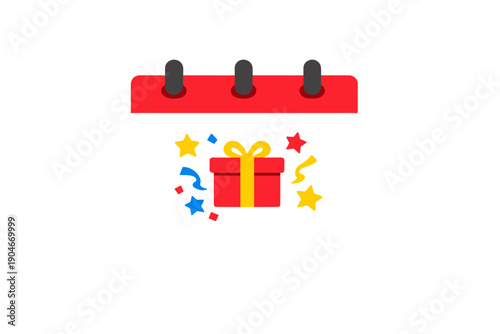 Celebration calendar marking a special event with a gift box and colorful confetti showing joy and festivities