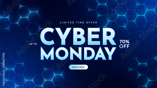 Cyber Monday sale banner template with blue modern abstract background. Cyber Monday Sale. Commercial background for Cyber Monday online discount shopping promotion