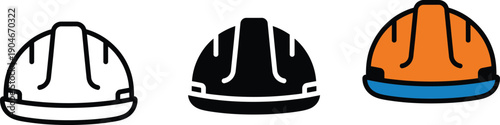 Industrial Safety Helmet Icon Set for Construction, Engineering, and Worker Protection Gear vector illustration 