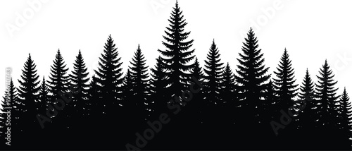 Pine, forest, silhouette, vector, set, trees, fir, spruce, evergreen, nature, woods, landscape, wilderness, outdoor, coniferous, black, isolated, design, background, graphic, element, collection