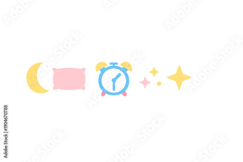 Icons representing sleep, dreams, and waking up in a simple design for use in digital media