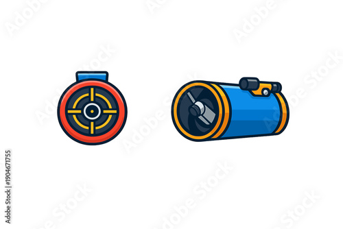 Two different types of equipment used in aerial photography and drone technology displayed side by side in a simple graphic design on a white background