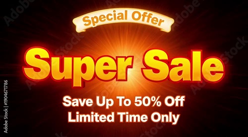 Super Sale Offer: A dynamic graphic, radiating energy, announces a Super Sale event, promising significant savings for a limited time. A perfect design for promotional use.