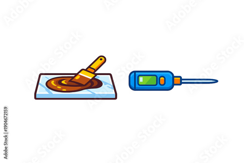 Preparing a chocolate mixture using a spatula and measuring the temperature with a thermometer in a kitchen setting