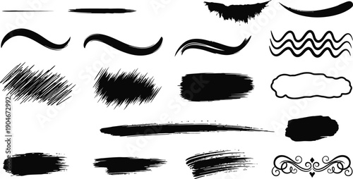 Black Brush Stroke Collection on White - Vector Illustration