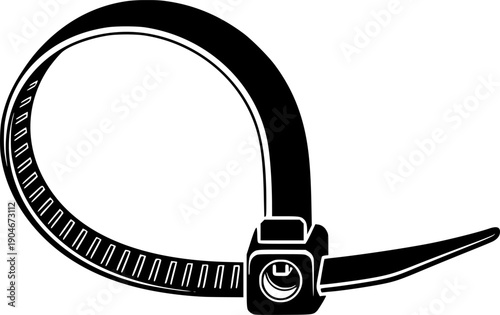 Cable tie forming a loop, ready for securing and bundling objects
