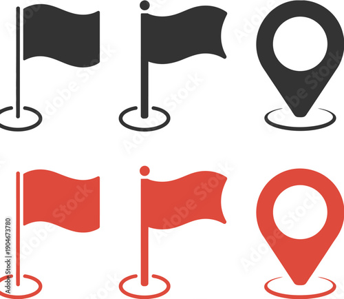 Map Pointer Icon Set, GPS navigation and location pin symbols, map marker and local business wayfinding interface, map pin, destination tracker,