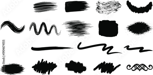 Black Brush Strokes and Abstract Shapes - Vector Pack