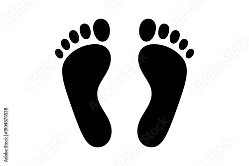 Human Footprint Vector Silhouette - Minimalist Barefoot Sole Icons with Toes for Walking, Tracking, and Path Direction Concepts