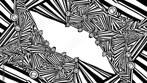 Abstract Black and White Geometric Pattern with Circular Elements
