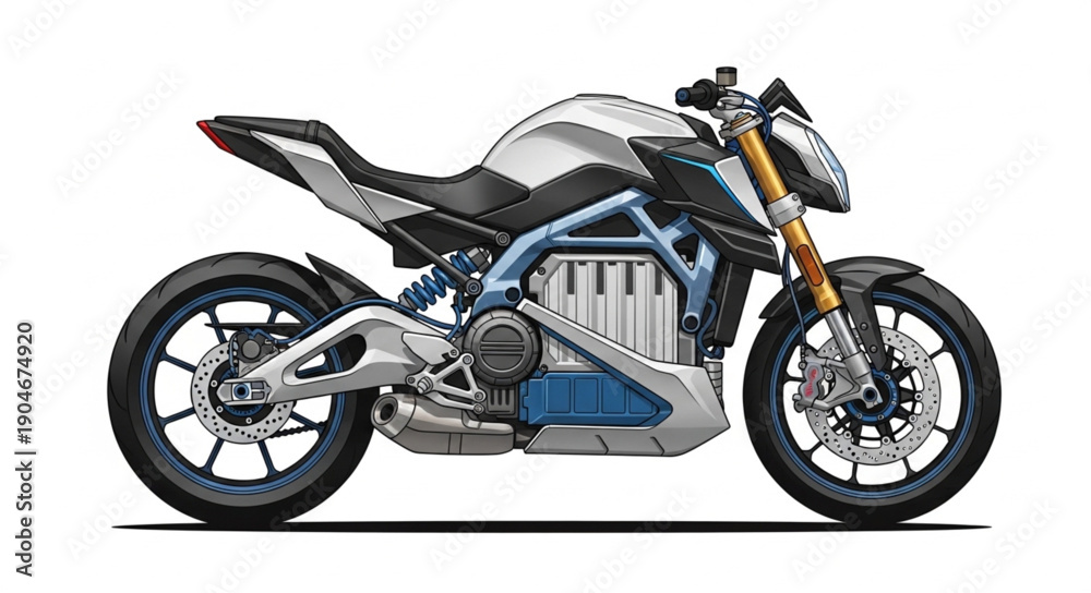 Obraz premium Modern electric motorcycle side view on white background.