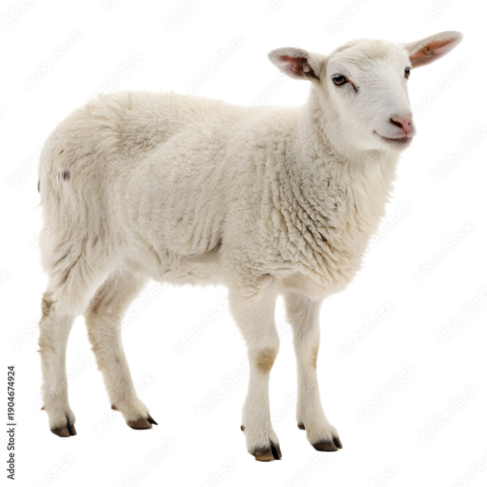 Fototapeta premium Sheep Standing Facing Forward Transparent Background