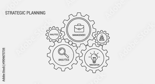 Strategic Planning Business Infographic with Gears and Management Icons in bright studio