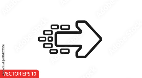 Forward Moving Arrow Icon Composed of Rectangular Blocks, Symbolizing Progress, Direction, and Step-by-Step Advancement on an Isolated White Background.