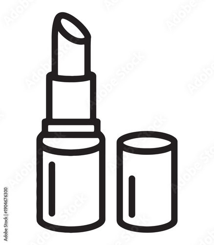 Open lipstick tube with cap black outline icon,lipstick icon,open lipstick illustration, makeup line art, cosmetic transparent png and vector illustration
