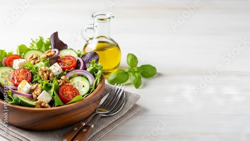 Fresh Garden Salad with Olive Oil and Basil