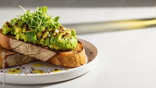 Gourmet Avocado Toast with Fresh Microgreens on Rustic Bread