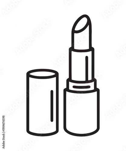 Open lipstick tube with cap black outline icon,lipstick icon,open lipstick illustration, makeup line art, cosmetic transparent png and vector illustration