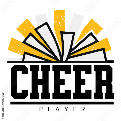 A cheerleader logo with a bold design and vibrant colors stands out