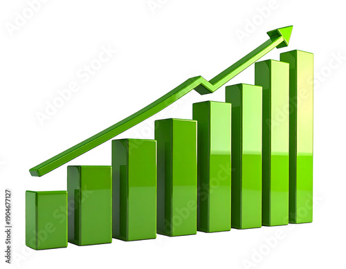 Free Download Green 3D bar chart with rising arrow, on black - GFXLoad