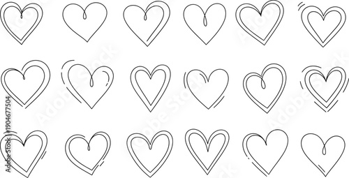 Clean heart outlines, simple lines, minimalist graphic design elements