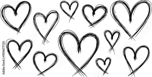 Energetic sketch hearts, dynamic brush strokes, artistic love symbols