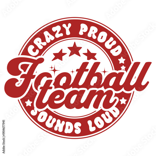 A red and white logo for a football team with a bold design