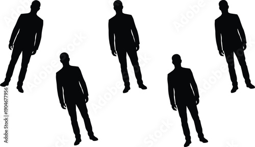 Male silhouette poses set, standing leaning body tilt positions vector illustration black human balance motion design collection