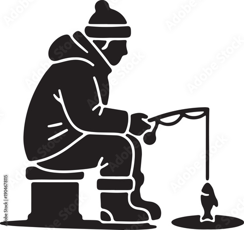  New Ice Fishing Sports icon in silhouette on white background.